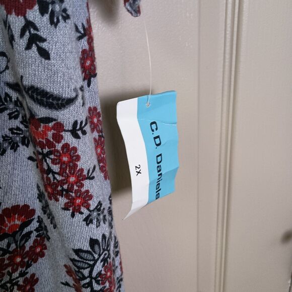 C. D. Daniels Womens Cardigan Size 2X Gray Floral Black Undershirt NWT Vintage - Picture 3 of 5